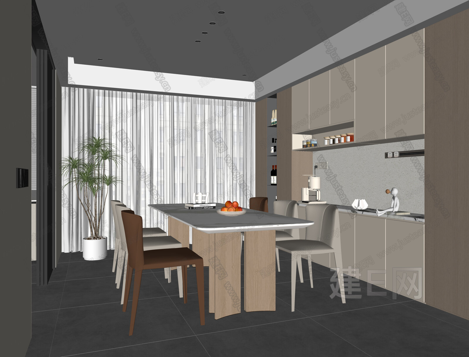 现代奶油风餐厅模型SU模型下载[ID:115561924]_建e网su模型