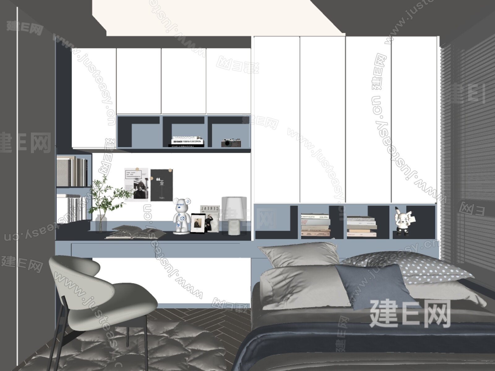 现代榻榻米卧室模型SU模型下载[ID:115955131]_建E室内设计网