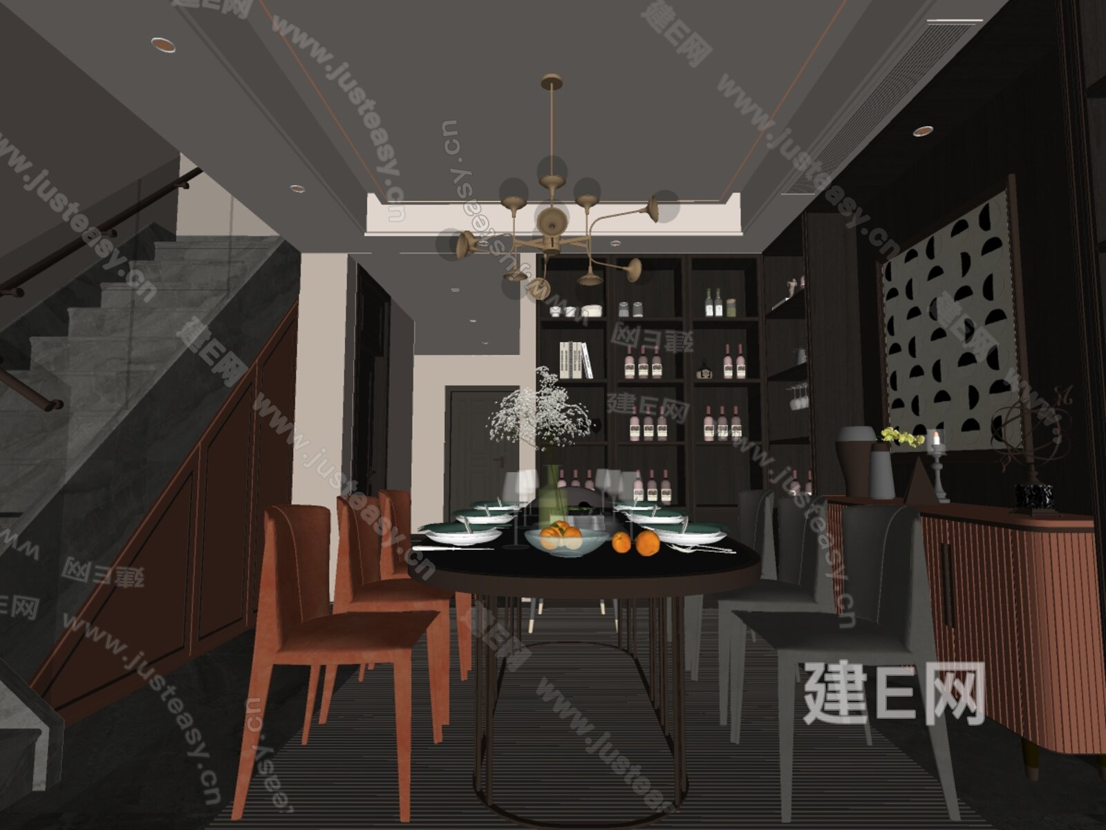 现代餐厅模型SU模型下载[ID:116086127]_建e网su模型
