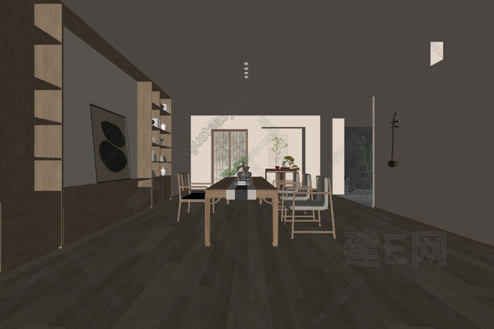 新中式茶室模型SU模型下载[ID:116086053]_建e网su模型