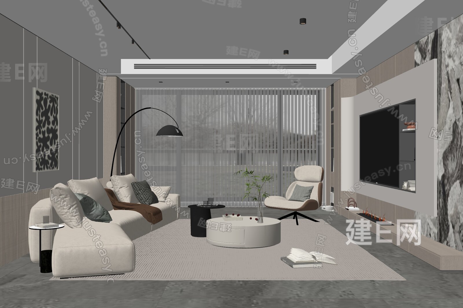 现代家居客厅 模型SU模型下载[ID:116872498]_建e网su模型