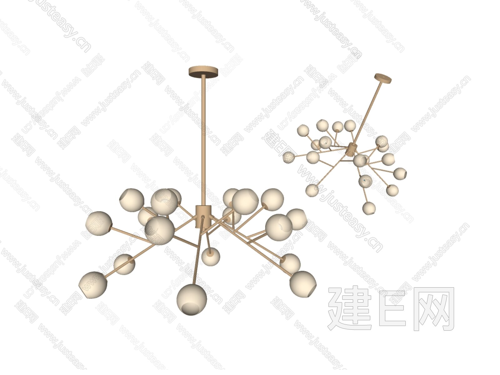 现代球形吊灯 圆形吊灯 轻奢艺术灯 金属吊灯模型SU模型下载[ID:117200128]_建E室内设计网