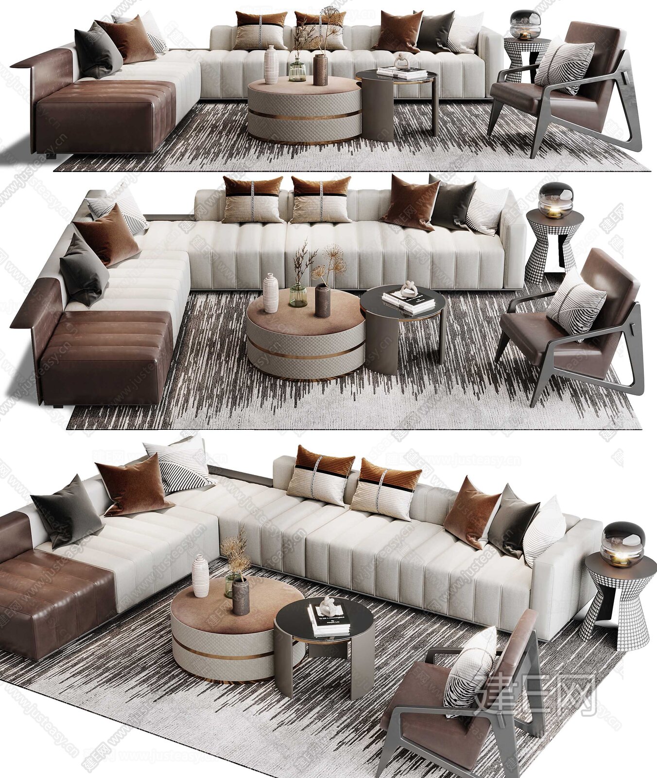 米洛提 现代沙发茶几组合3d模型下载[ID:111893506]_建e网3d模型