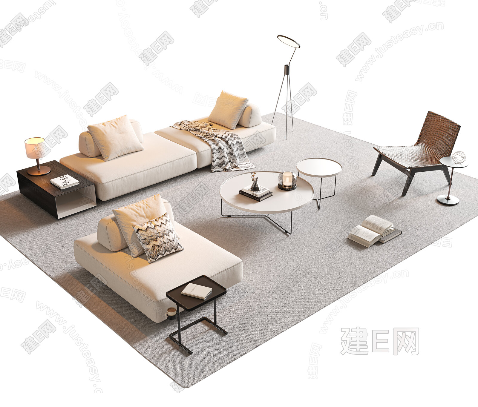 现代沙发茶几组合模型SU模型下载[ID:117003693]_建e网su模型