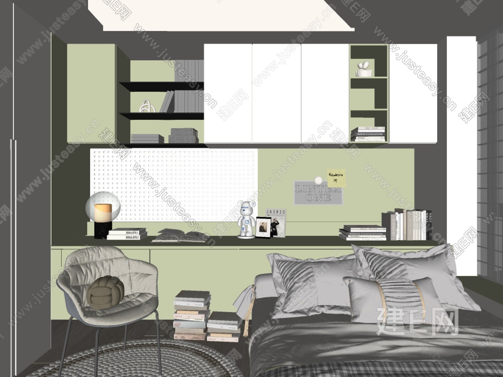 现代榻榻米卧室模型SU模型下载[ID:116938033]_建E室内设计网