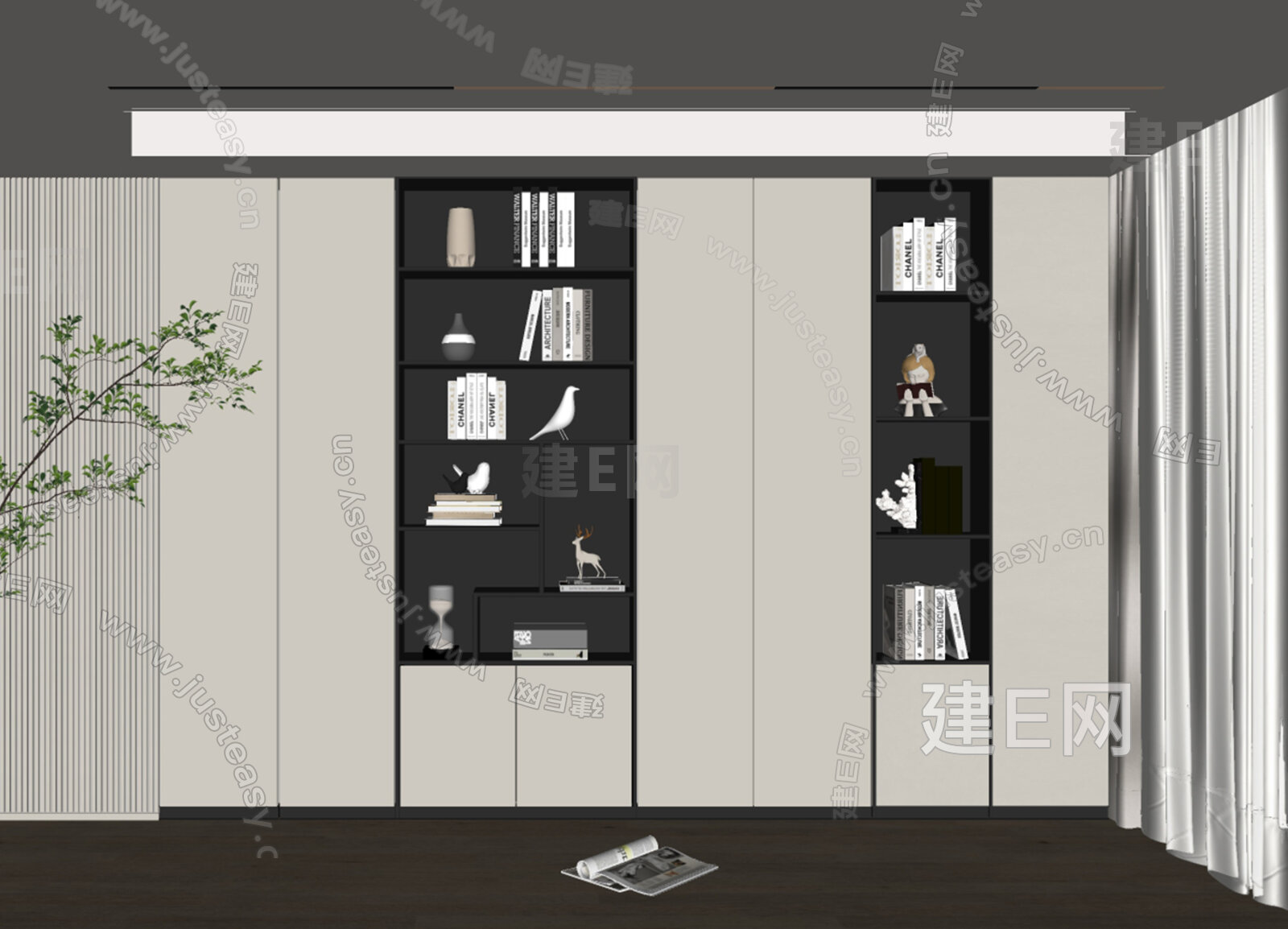 现代书柜模型SU模型下载[ID:109139437]_建E室内设计网