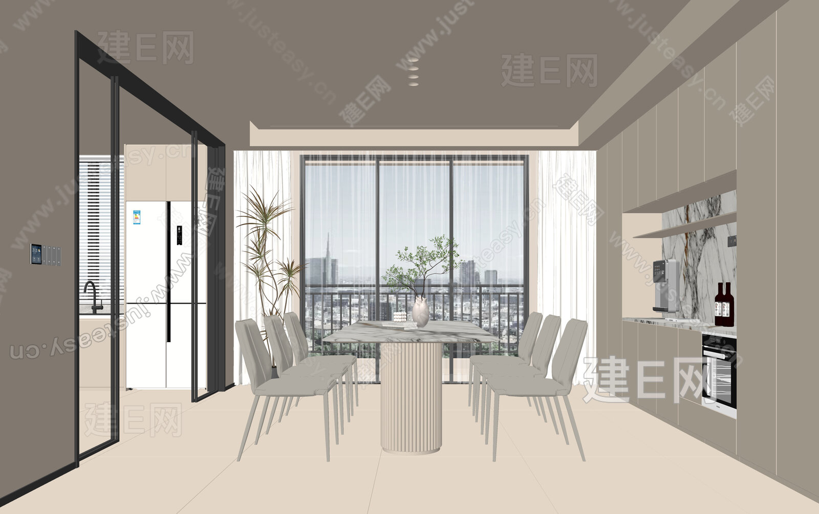 现代奶油风餐厅 模型SU模型下载[ID:110056832]_建e网su模型