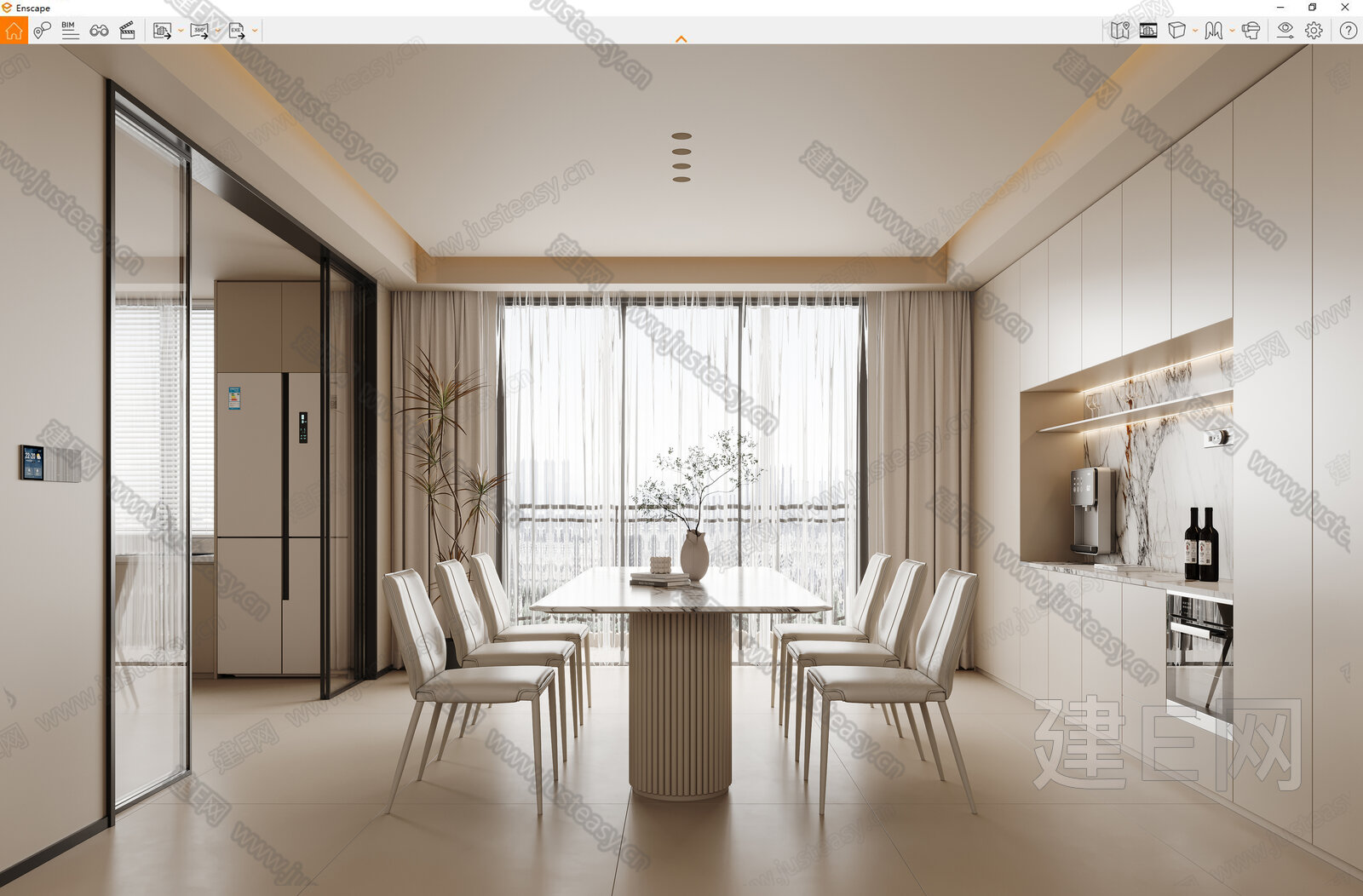 现代奶油风餐厅 模型SU模型下载[ID:110056832]_建e网su模型