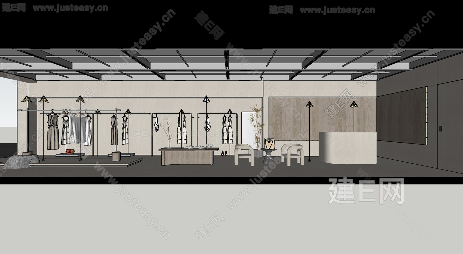 侘寂风服装店模型SU模型下载[ID:109663625]_建e网su模型
