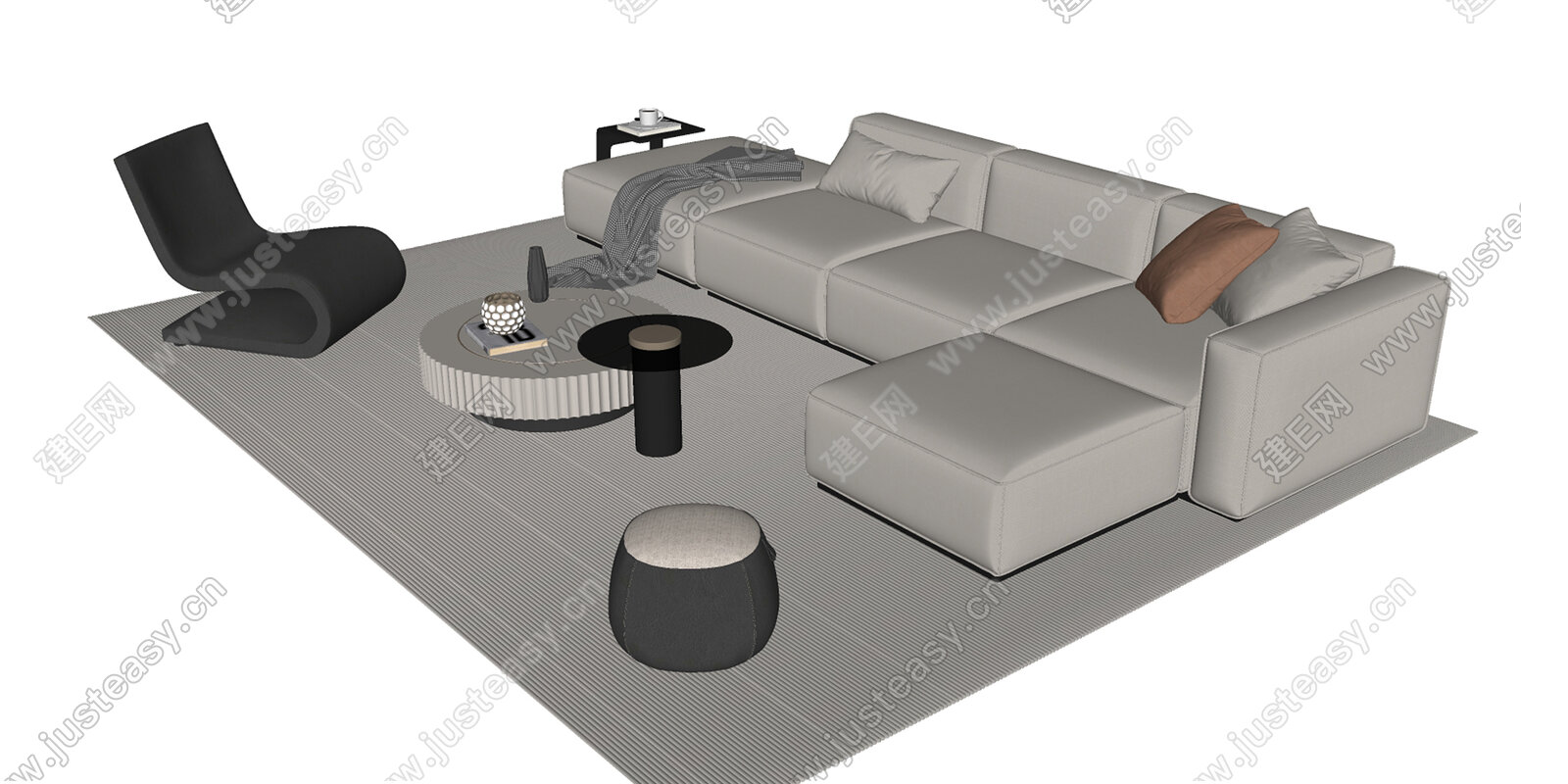 现代沙发茶几组合模型SU模型下载[ID:109598173]_建E室内设计网