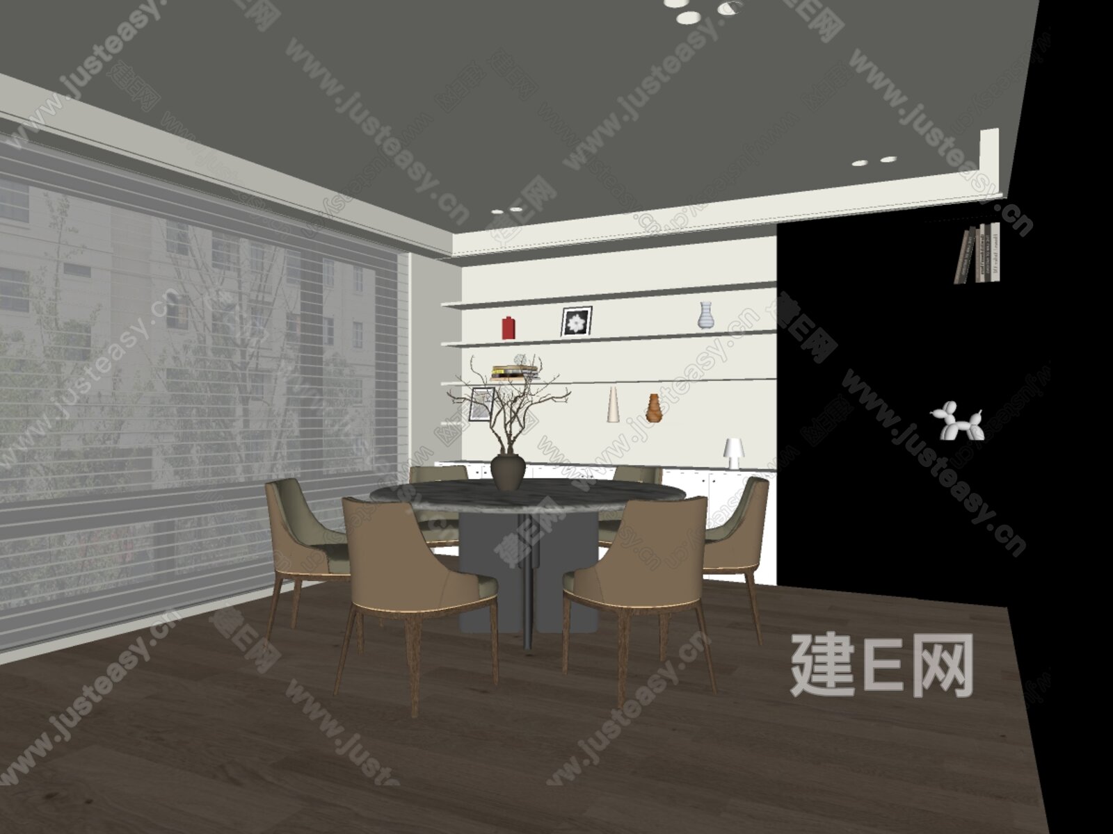 侘寂风餐厅模型SU模型下载[ID:109729201]_建e网su模型