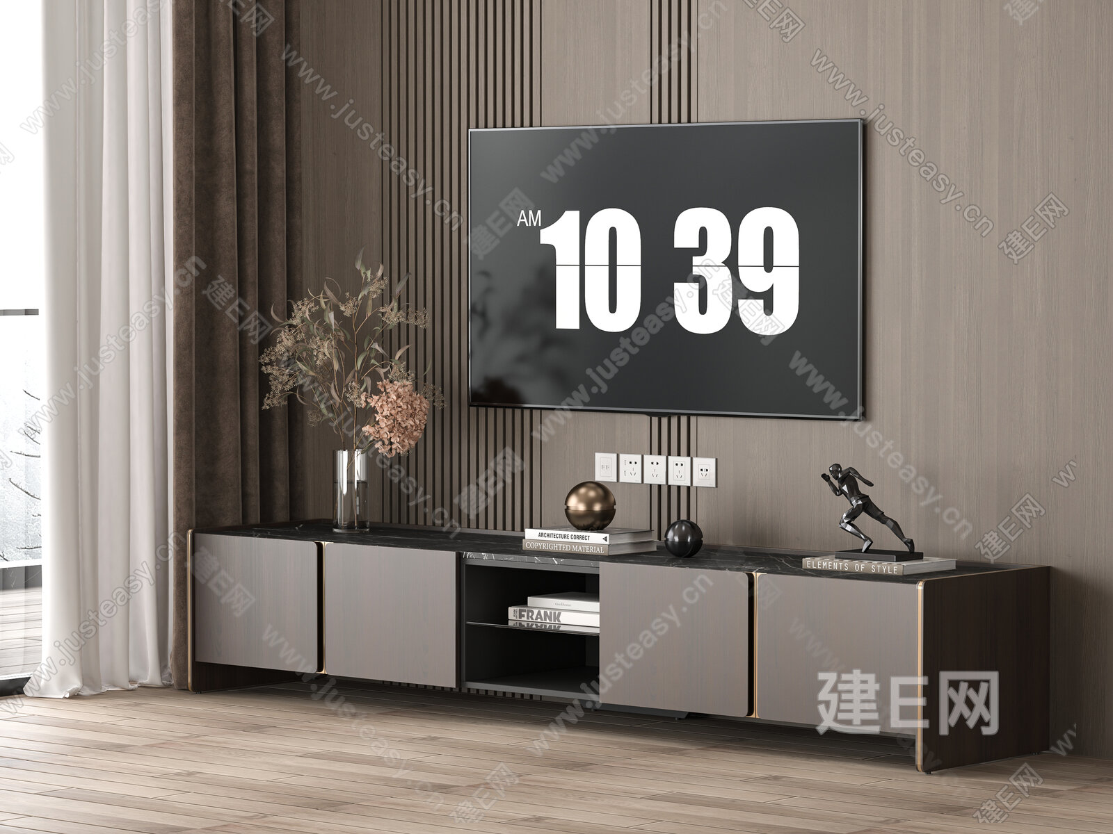 现代电视柜模型SU模型下载[ID:110187920]_建E室内设计网