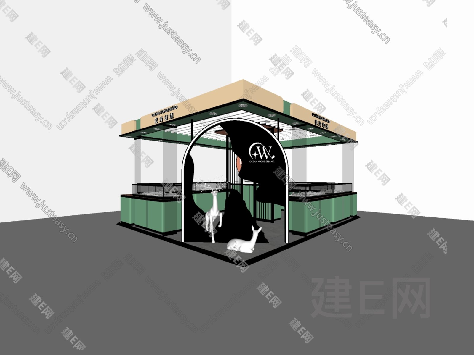 现代轻奢银饰珠宝店模型SU模型下载[ID:110974392]_建e网su模型