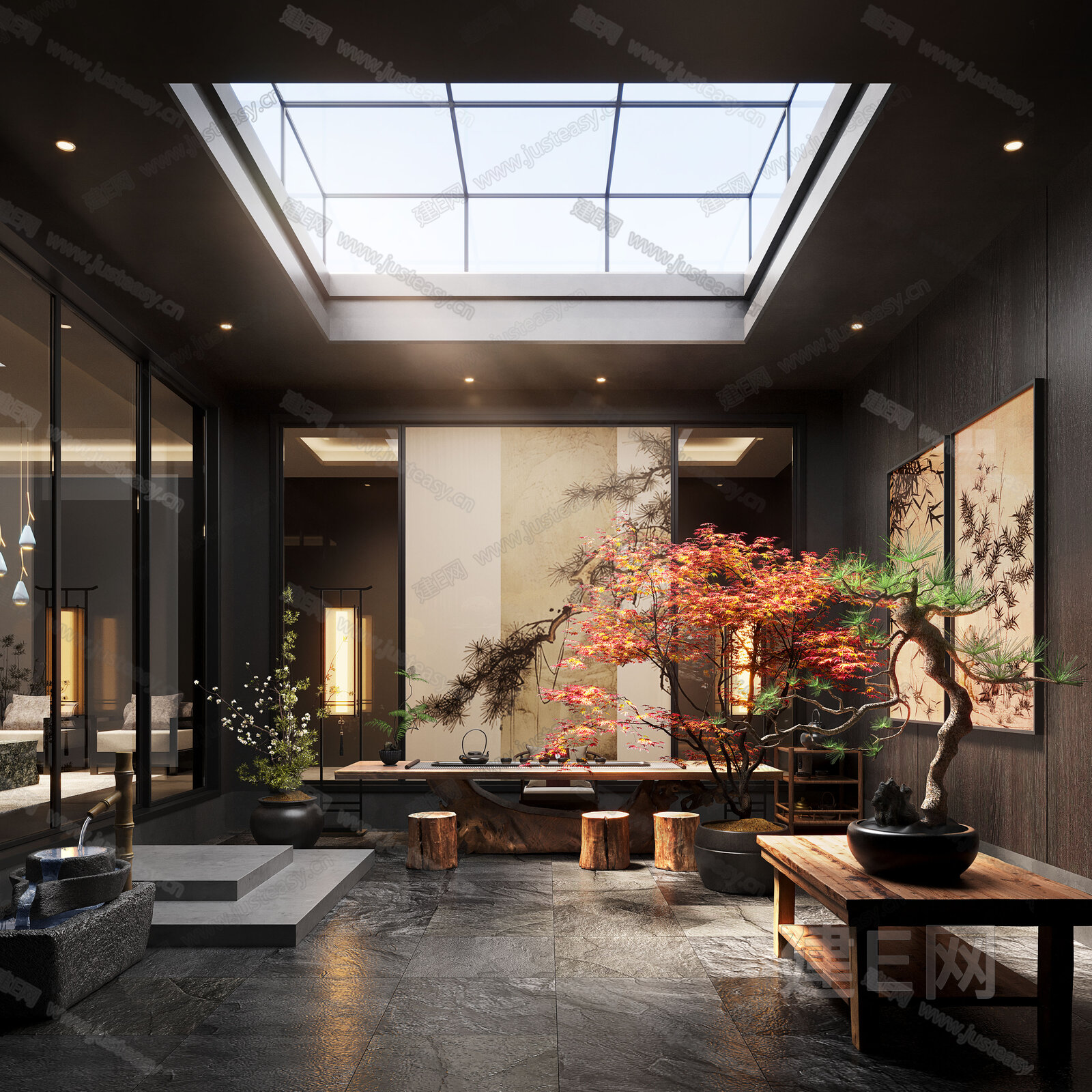 新中式禅意茶室模型SU模型下载[ID:111236481]_建E室内设计网