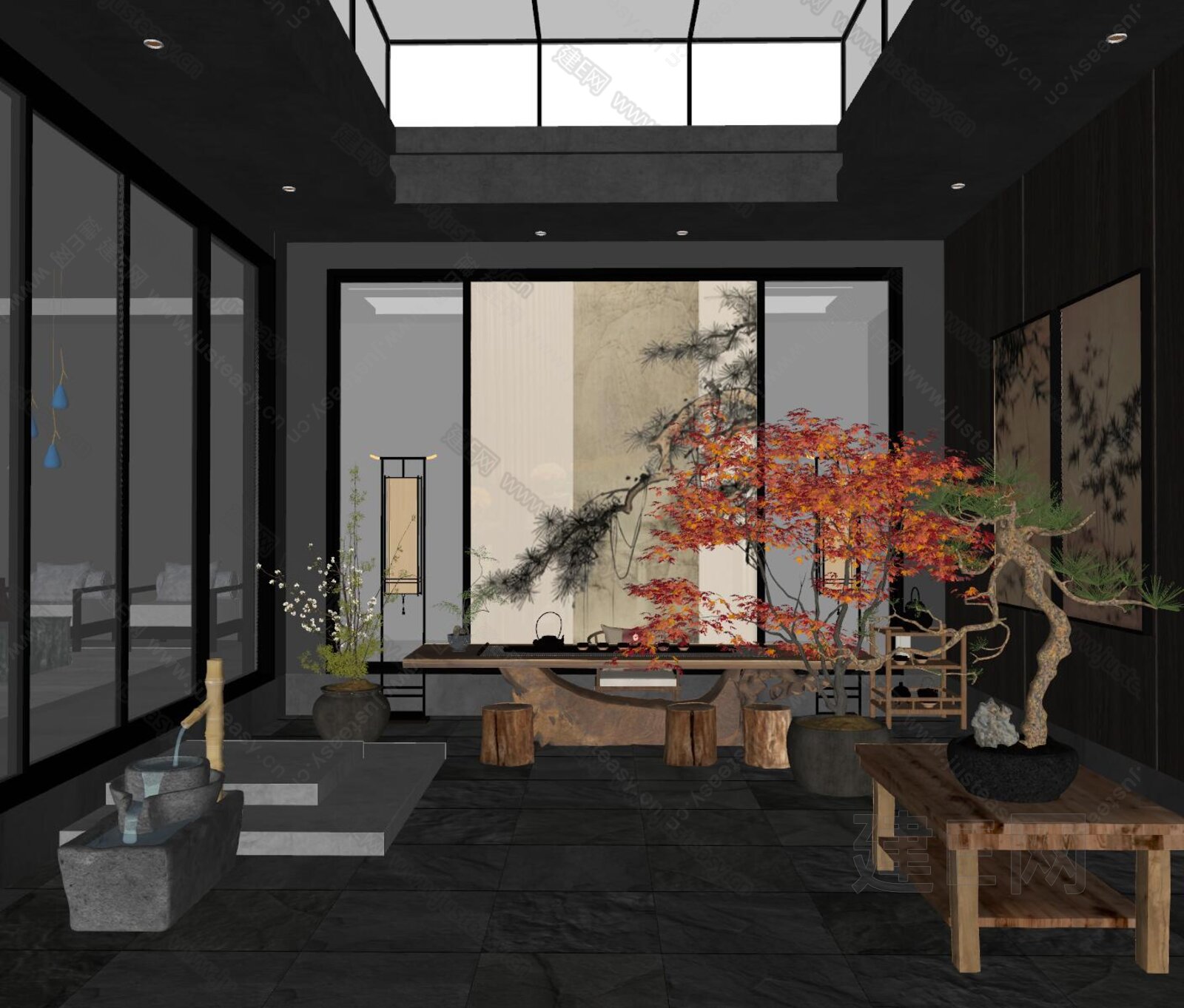 新中式禅意茶室模型SU模型下载[ID:111236481]_建E室内设计网