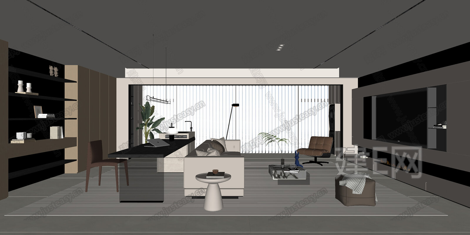现代客厅模型SU模型下载[ID:112022808]_建e网su模型