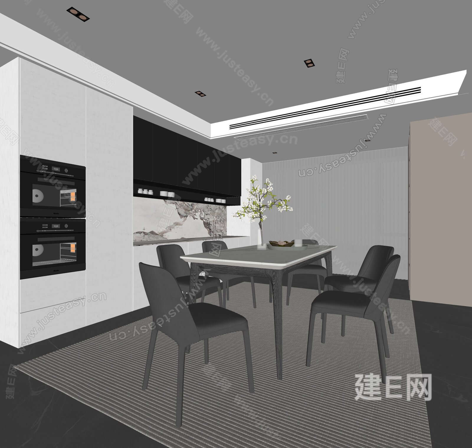 现代餐厅模型SU模型下载[ID:112154018]_建E室内设计网
