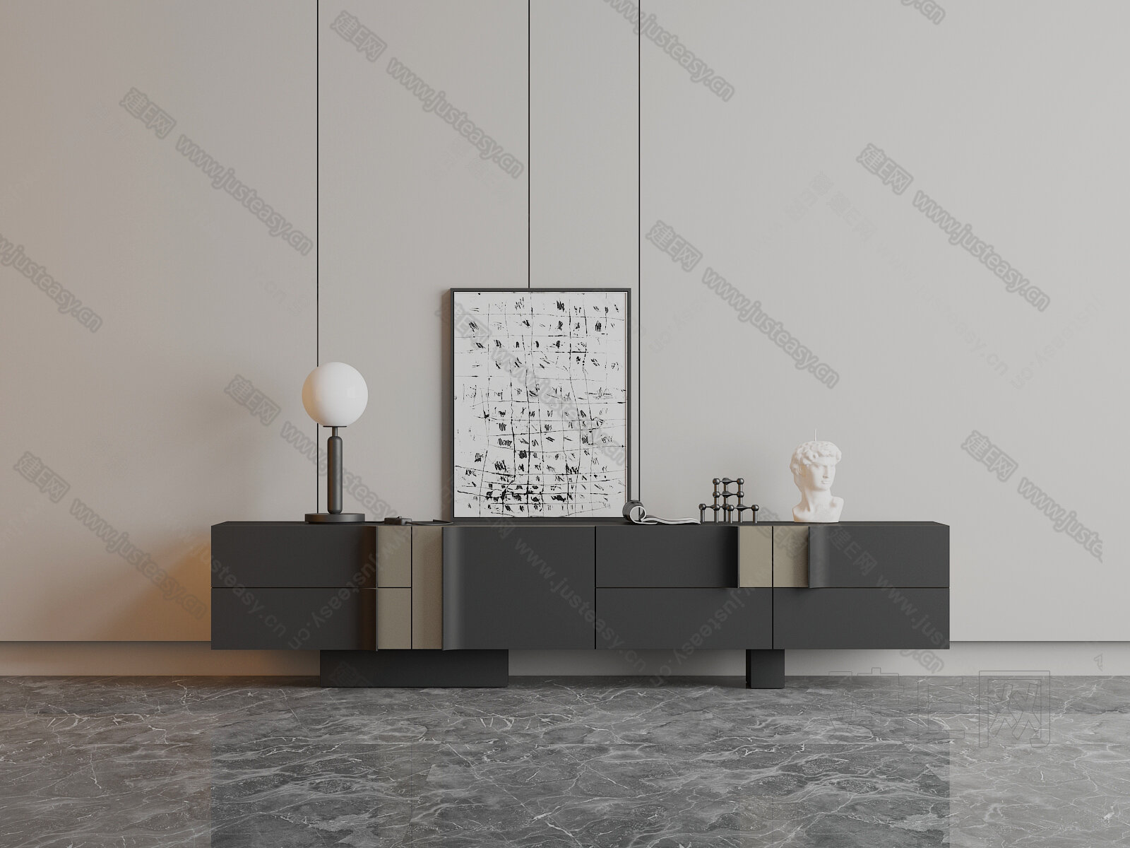 现代电视柜模型SU模型下载[ID:112088391]_建e网su模型