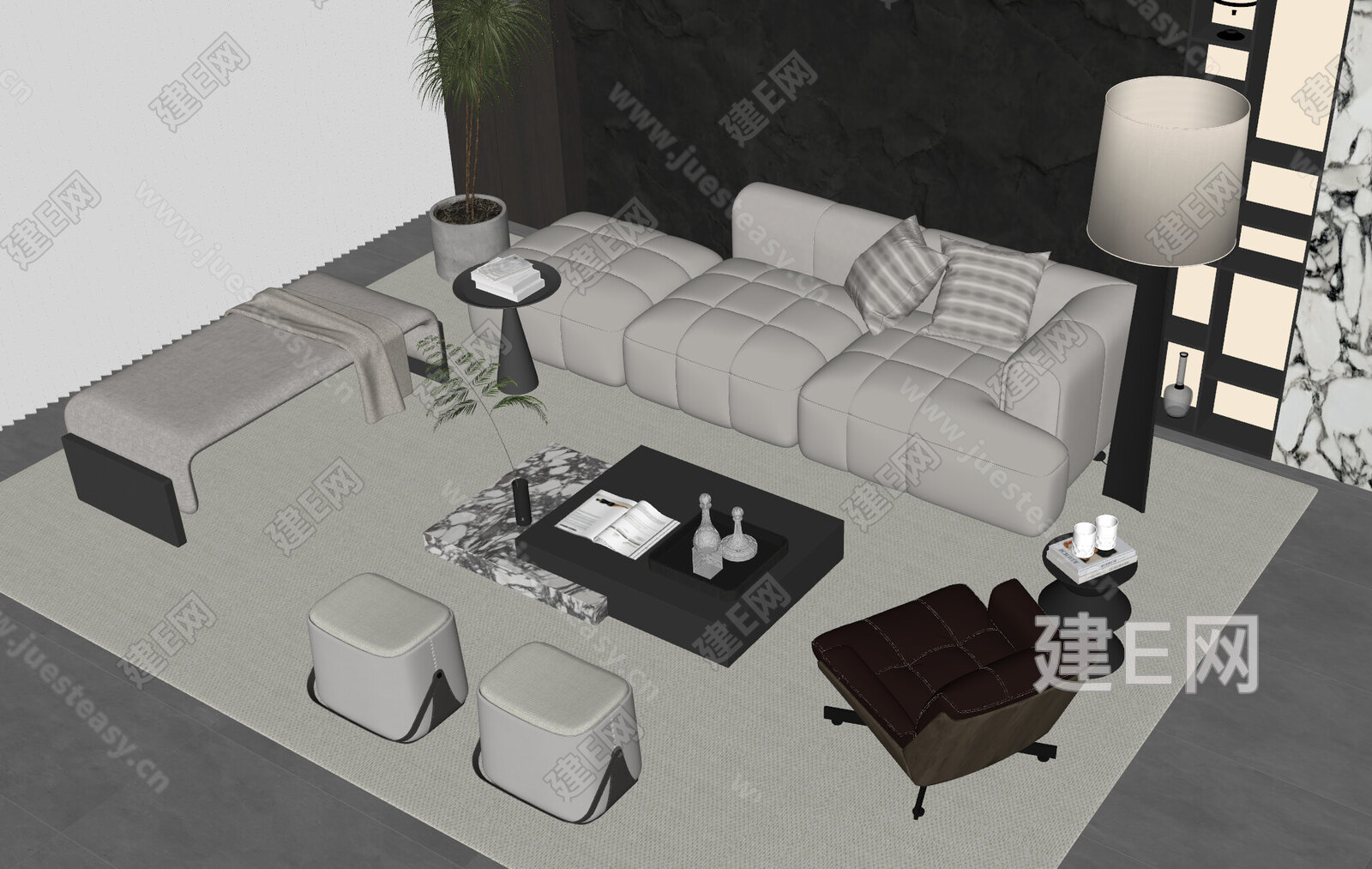 米洛提Minotti 现代沙发茶几 模型SU模型下载[ID:112088574]_建E室内设计网