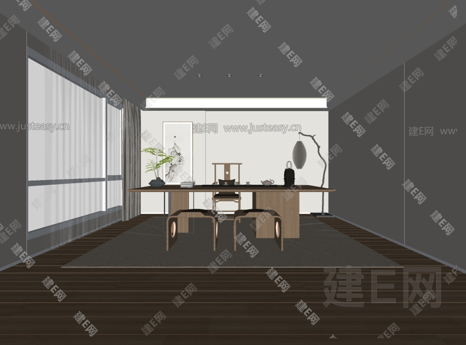 新中式禅意茶室 模型SU模型下载[ID:111891952]_建e网su模型