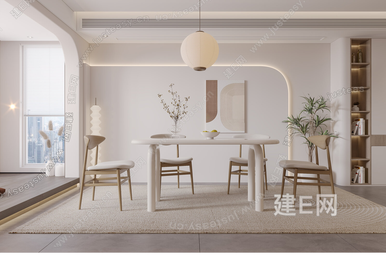 现代奶油风餐厅 模型SU模型下载[ID:111826227]_建E室内设计网