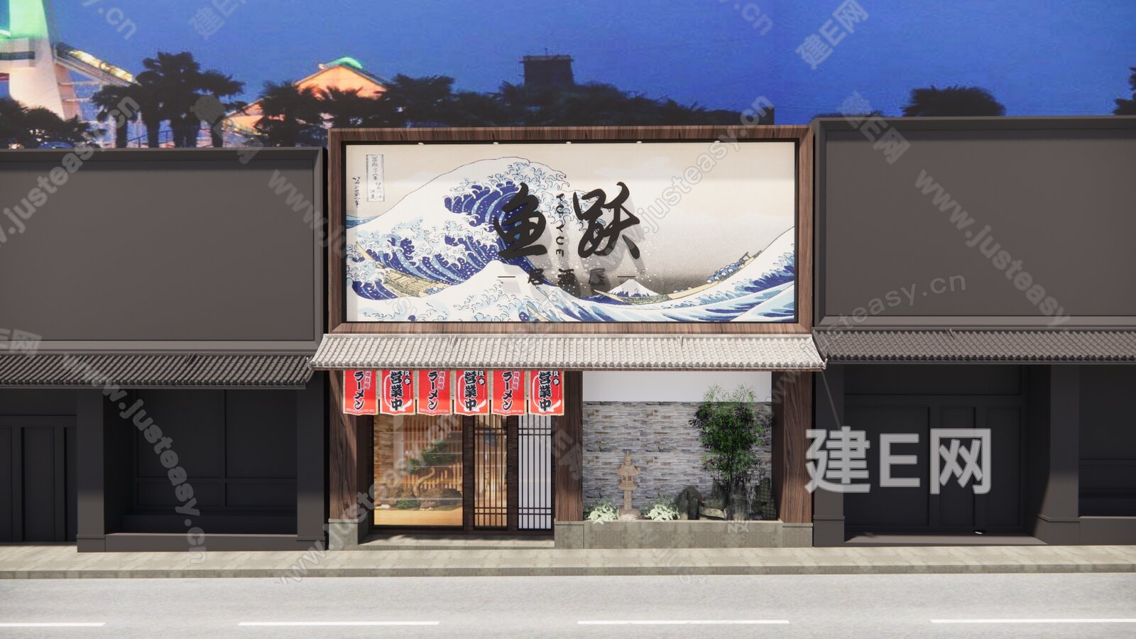 日式餐厅门头门面模型SU模型下载[ID:112547079]_建e网su模型
