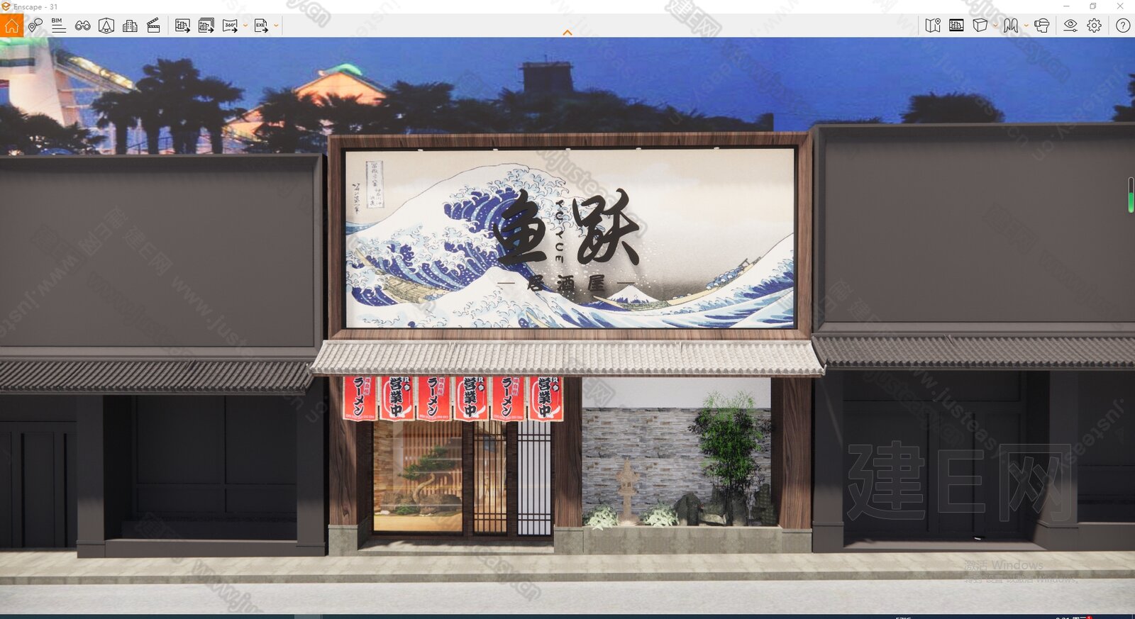 日式餐厅门头门面模型SU模型下载[ID:112547079]_建e网su模型