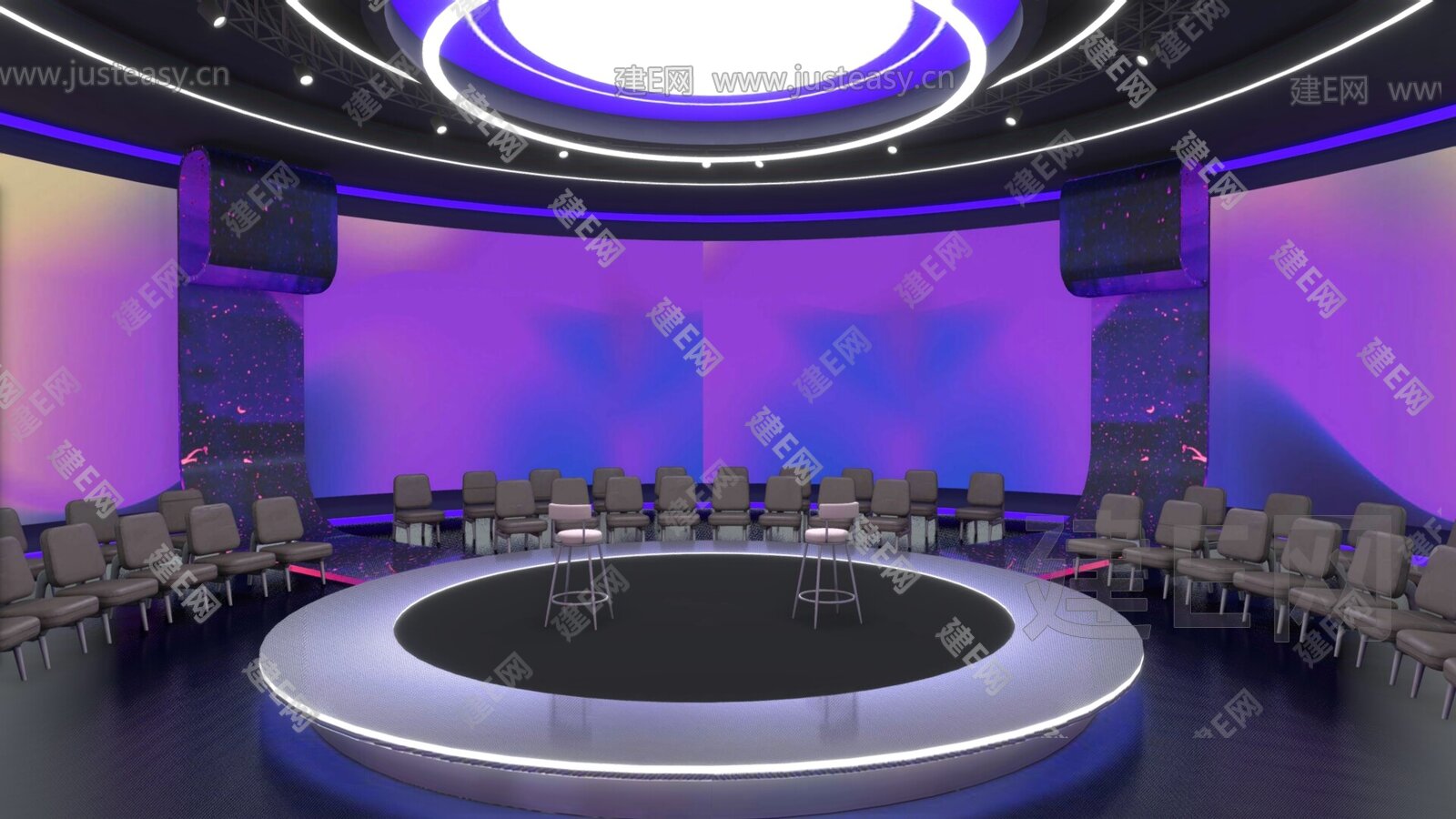现代科技感直播间 演播室 访谈室 路演室模型SU模型下载[ID:112678151]_建E室内设计网