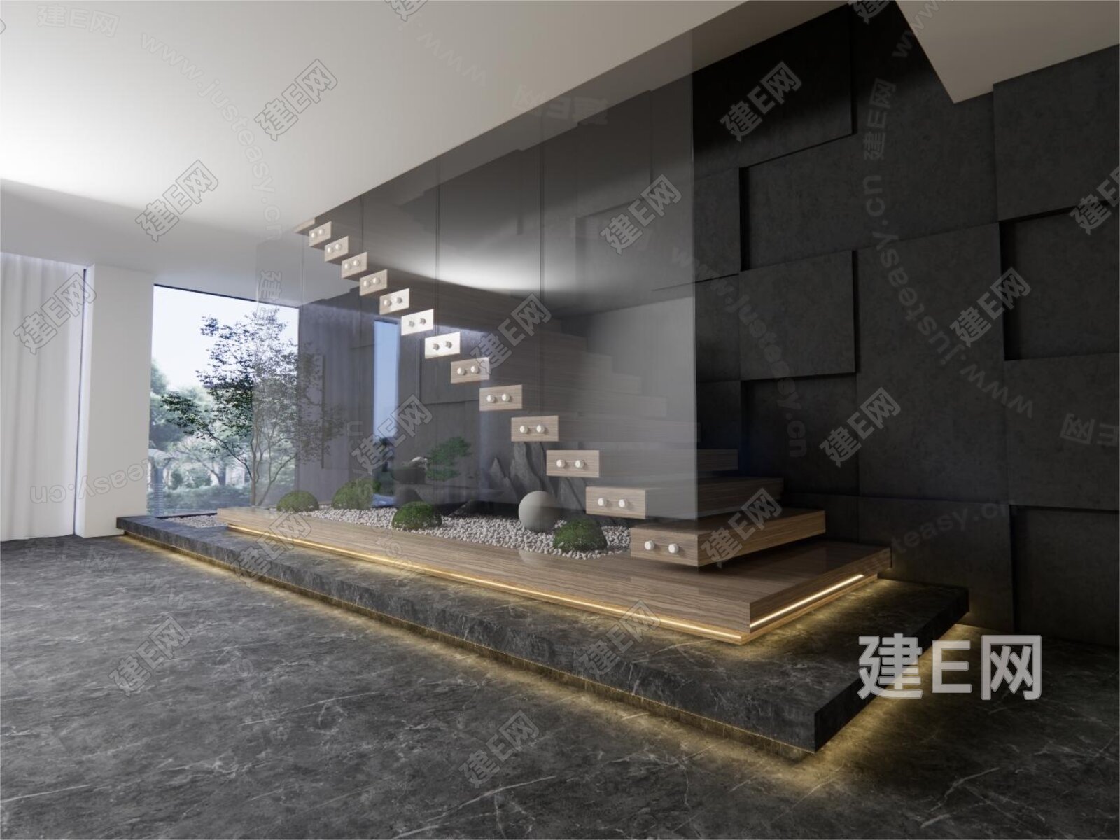 现代室内楼梯间景观小品模型SU模型下载[ID:112678247]_建E室内设计网