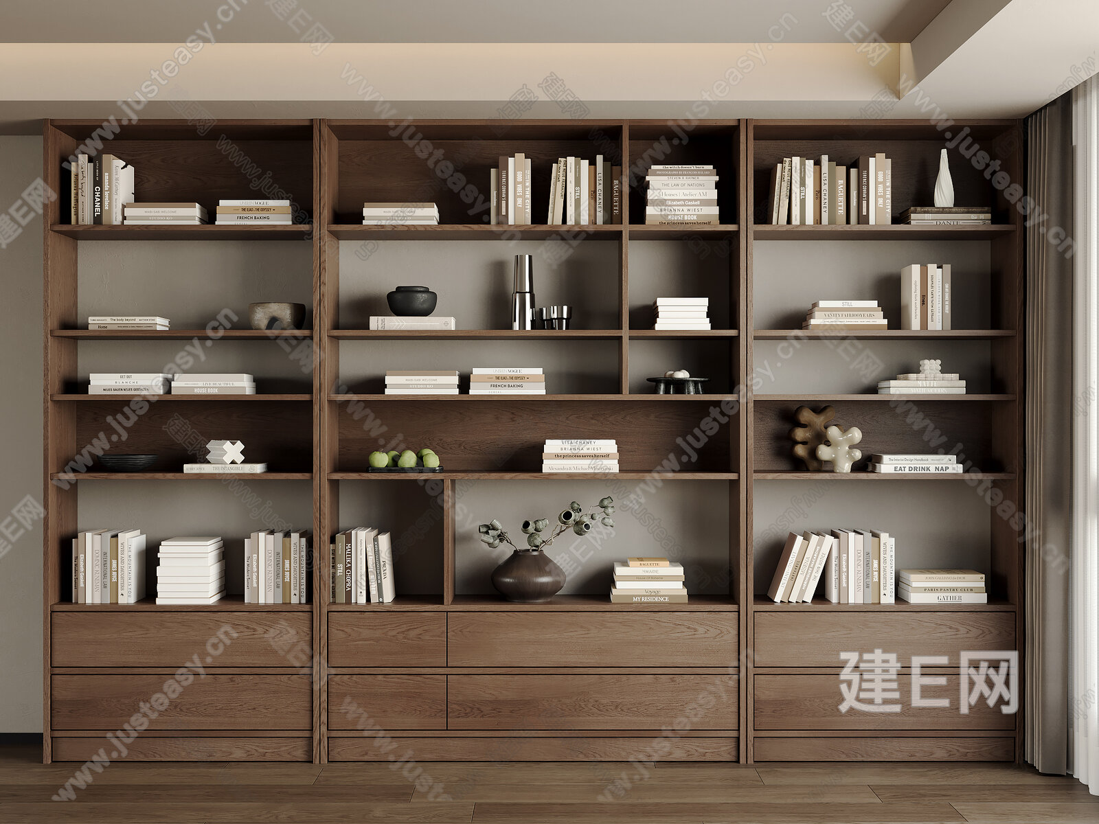 现代书柜模型SU模型下载[ID:112612813]_建e网su模型