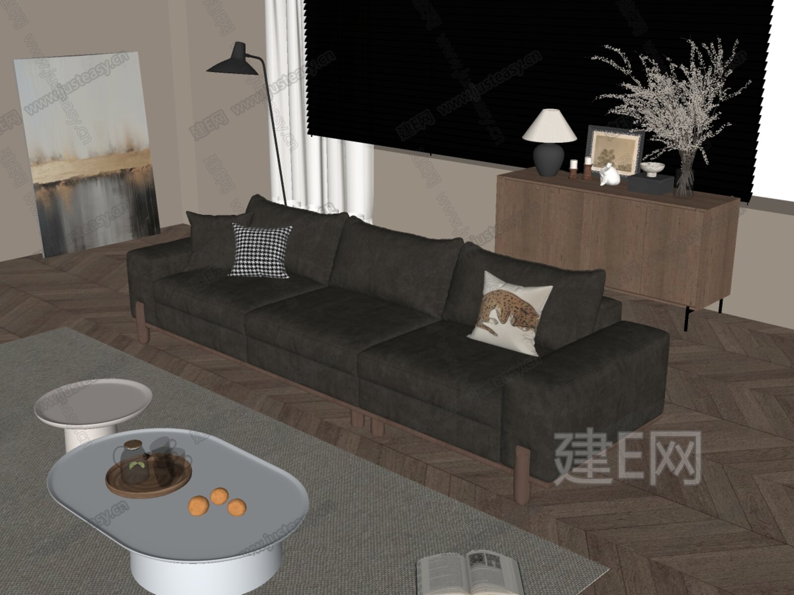 现代沙发茶几组合模型SU模型下载[ID:112219473]_建E室内设计网