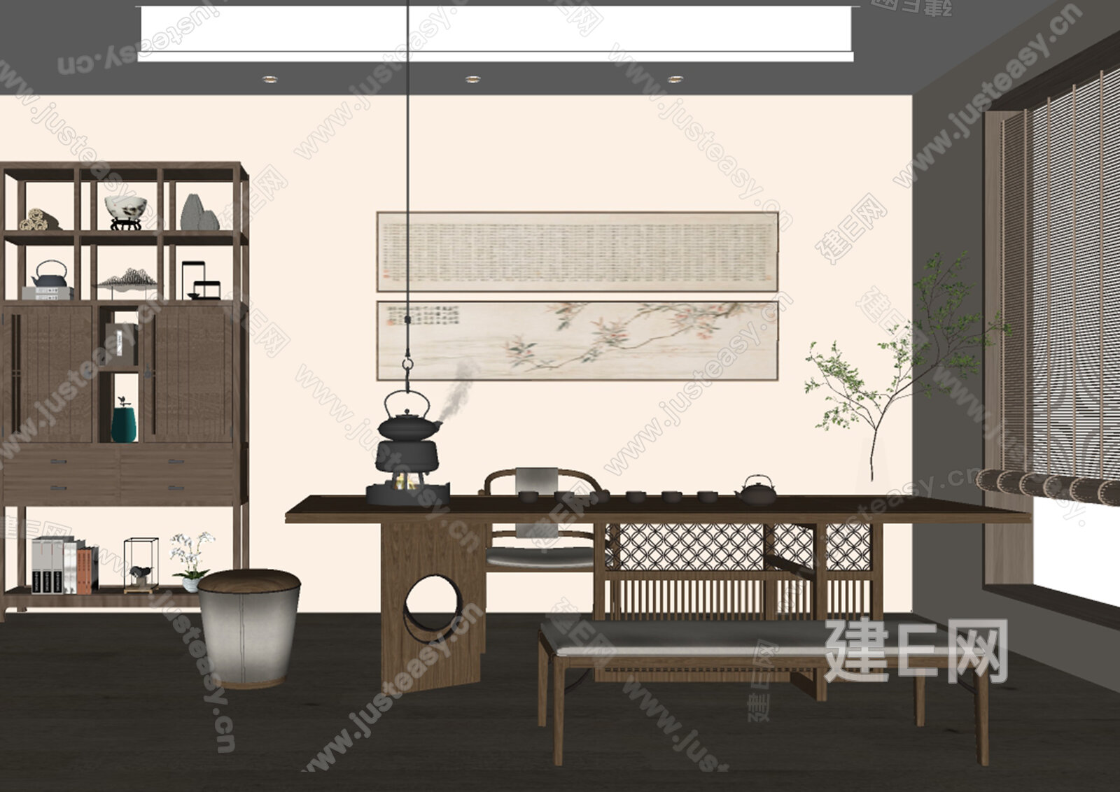 新中式茶室 模型SU模型下载[ID:112416064]_建E室内设计网