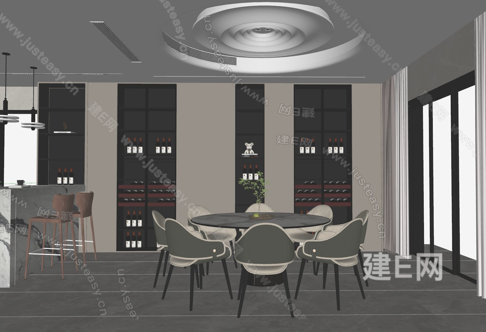 现代餐厅 模型SU模型下载[ID:112350653]_建E室内设计网