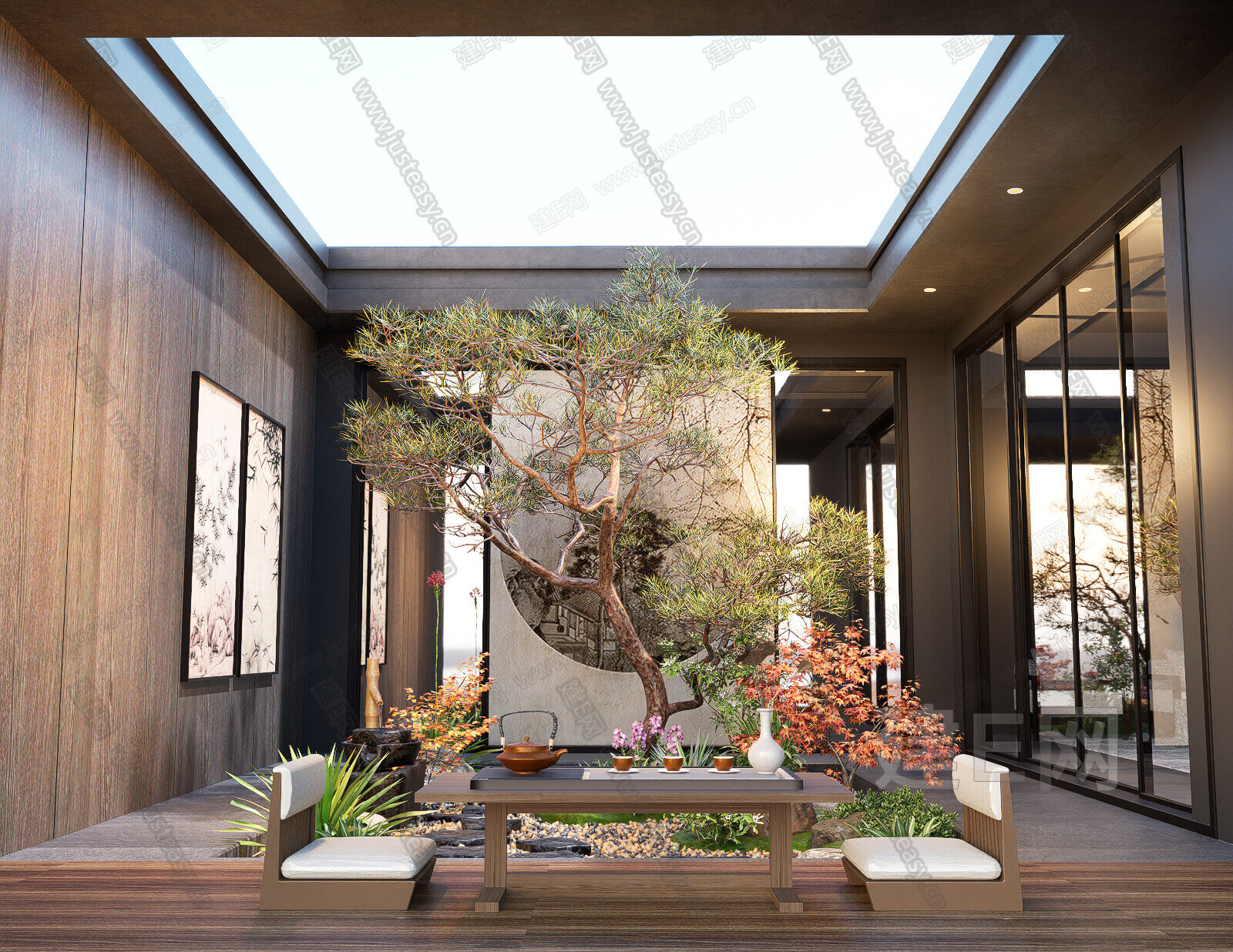 日式禅意天井庭院景观 景观造景 景观植物 苔藓景观 景观小品 植物堆模型SU模型下载[ID:113071564]_建E室内设计网