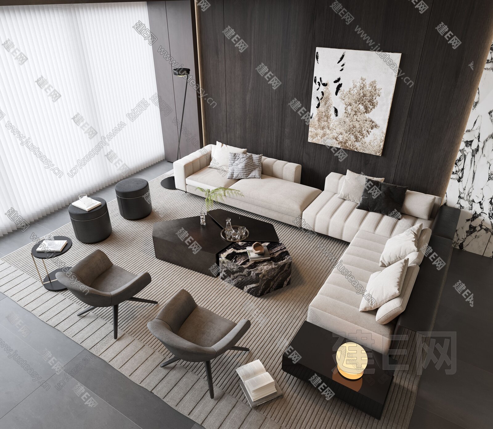 米洛提Minotti 现代沙发茶几组合 模型SU模型下载[ID:113005994]_建e网su模型