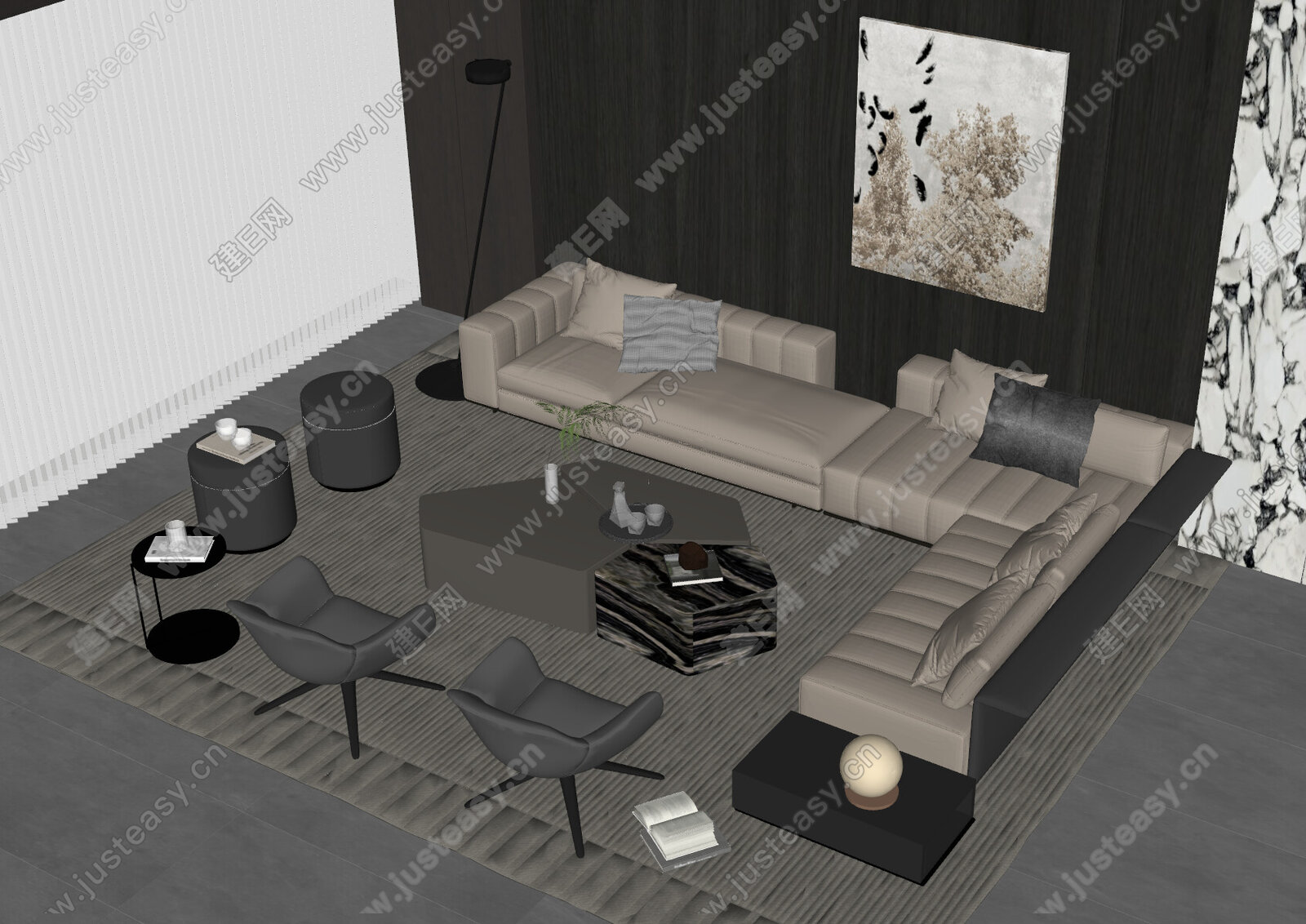 米洛提Minotti 现代沙发茶几组合 模型SU模型下载[ID:113005994]_建e网su模型