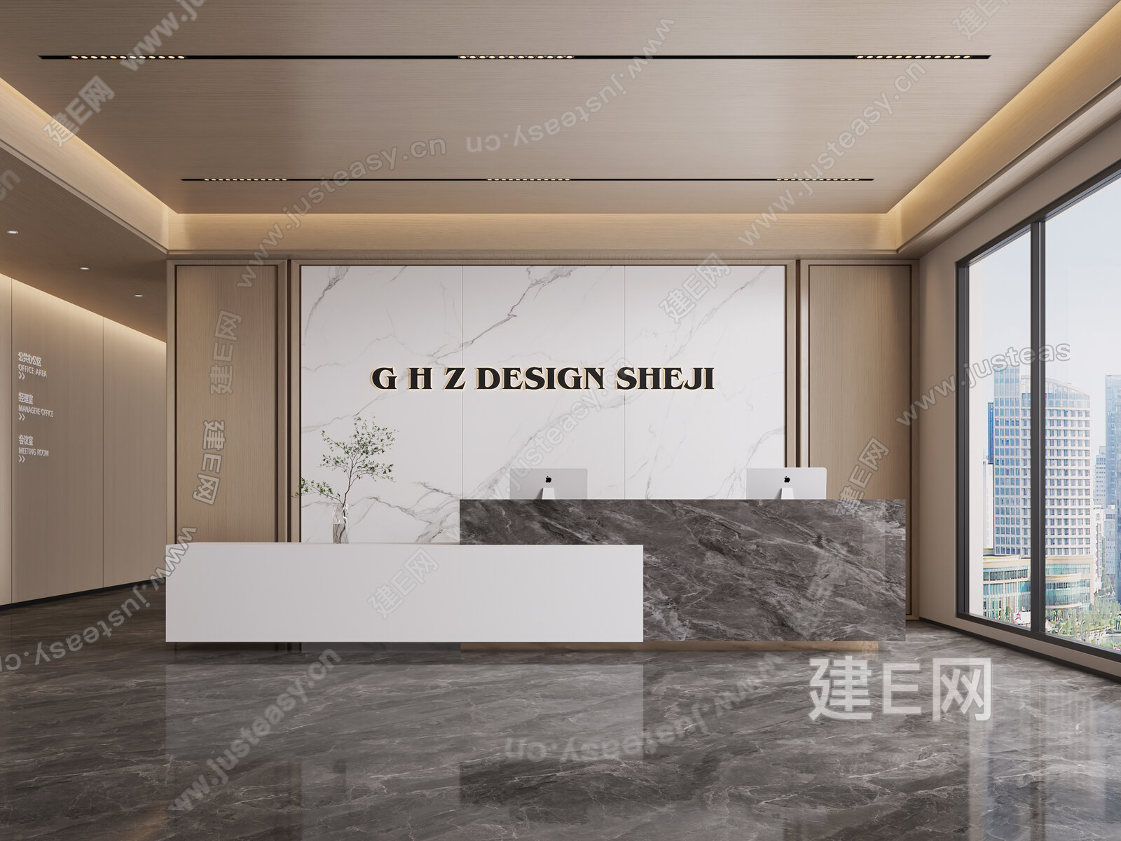 现代公司前台模型SU模型下载[ID:105403486]_建e网su模型