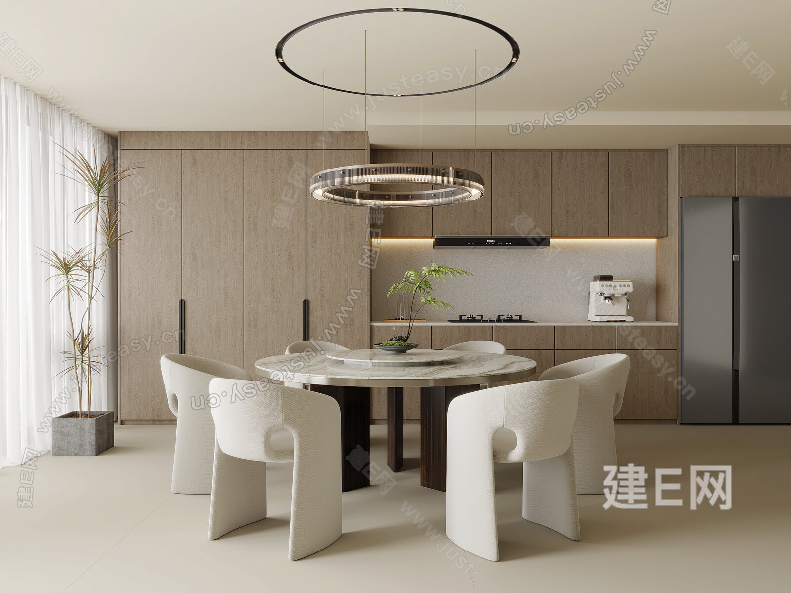 现代简约奶油风餐厅 模型SU模型下载[ID:105141357]_建e网su模型