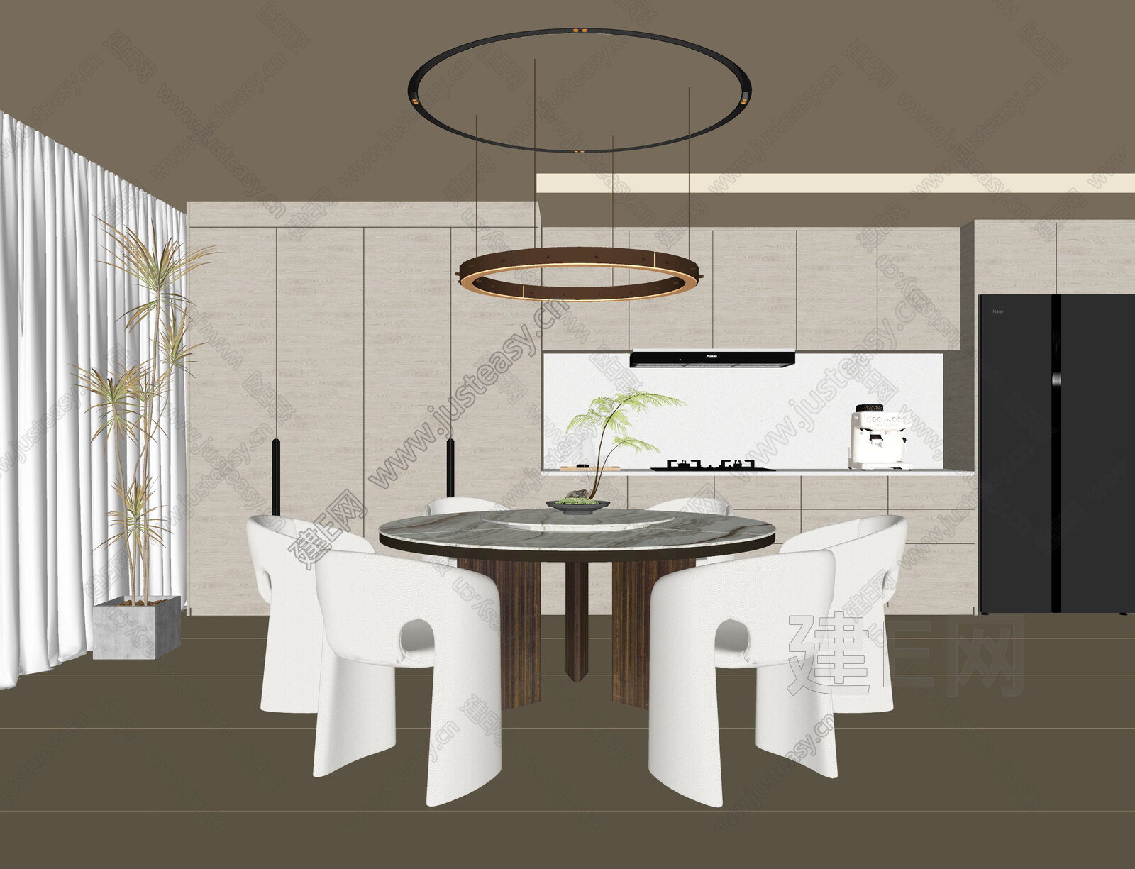 现代简约奶油风餐厅 模型SU模型下载[ID:105141357]_建e网su模型
