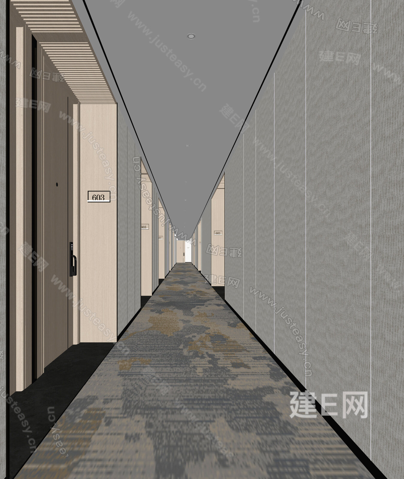 现代酒店过道模型SU模型下载[ID:104944716]_建e网su模型