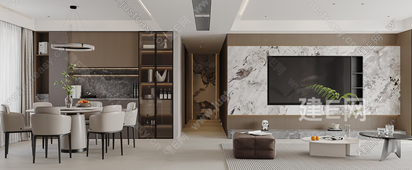 意式极简客餐厅模型SU模型下载[ID:104944785]_建e网su模型