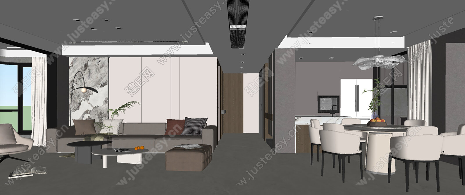 意式极简客餐厅模型SU模型下载[ID:104944785]_建e网su模型