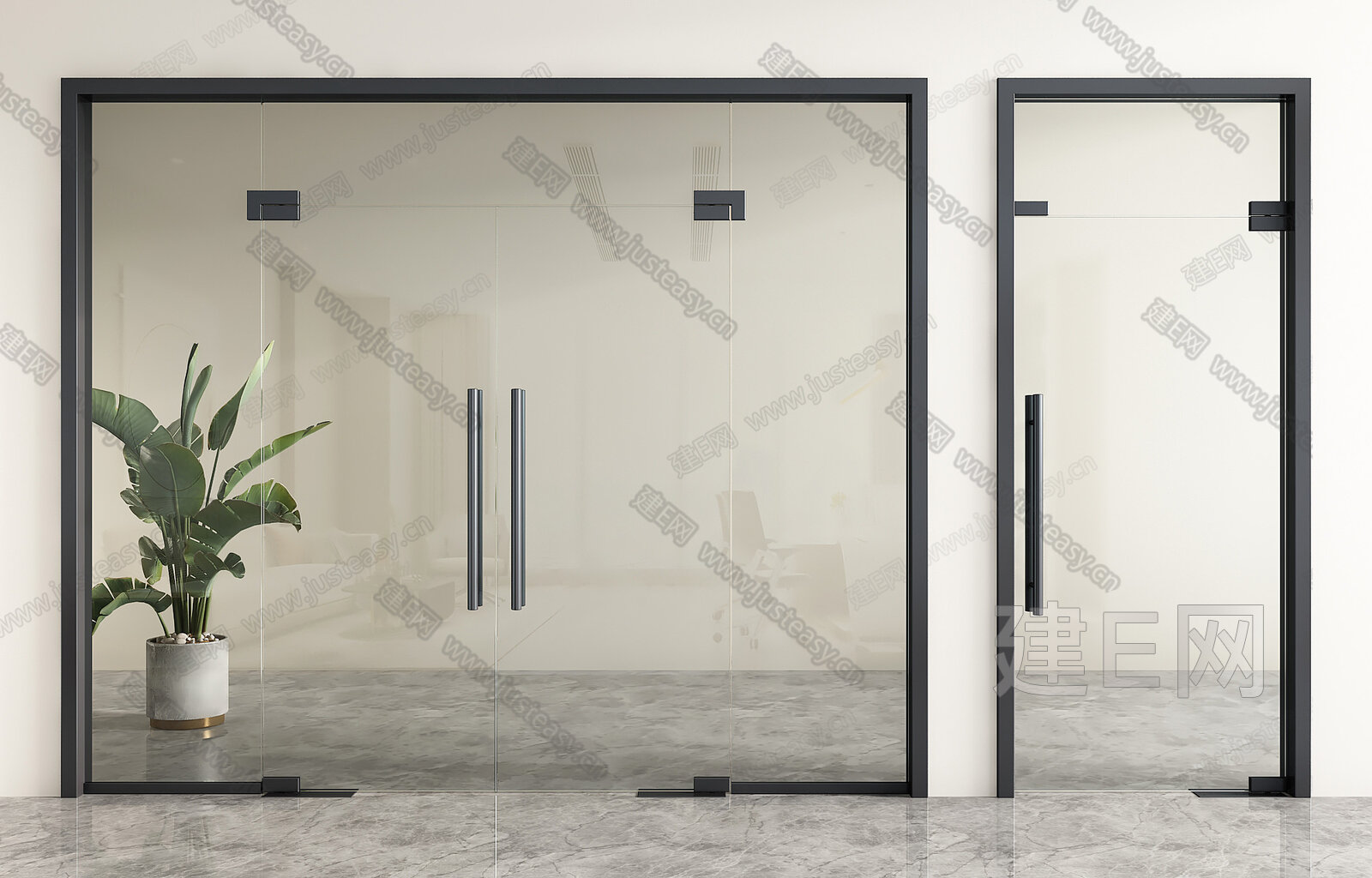 现代玻璃双开门 模型SU模型下载[ID:106255389]_建e网su模型