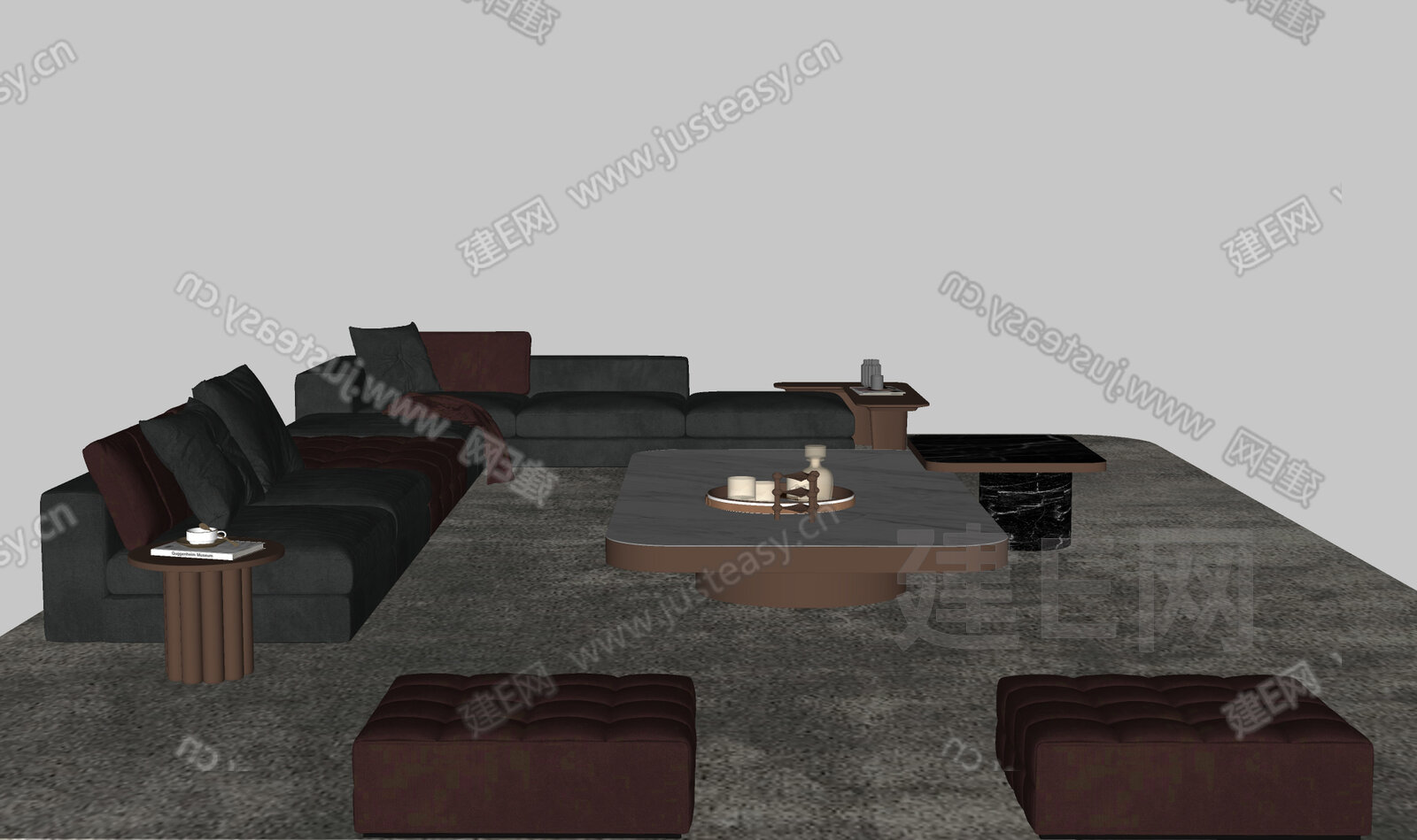 Minotti 米洛提 现代沙发茶几组合模型SU模型下载[ID:109860275]_建e网su模型