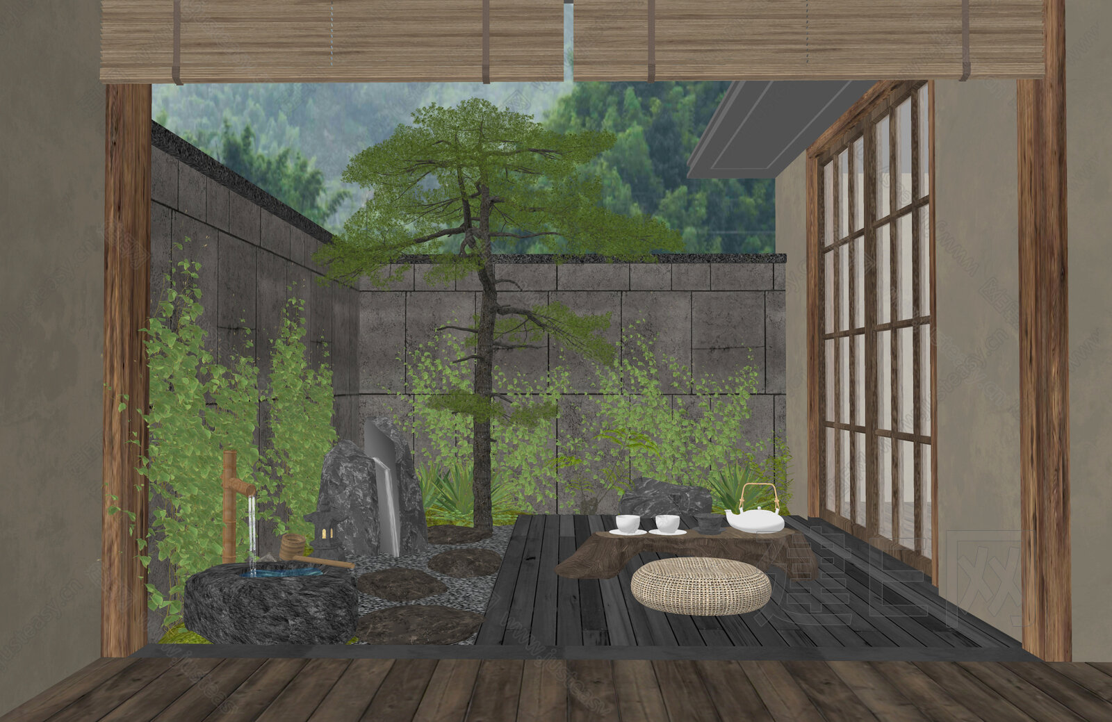 日式禅意庭院景观模型SU模型下载[ID:105731281]_建e网su模型