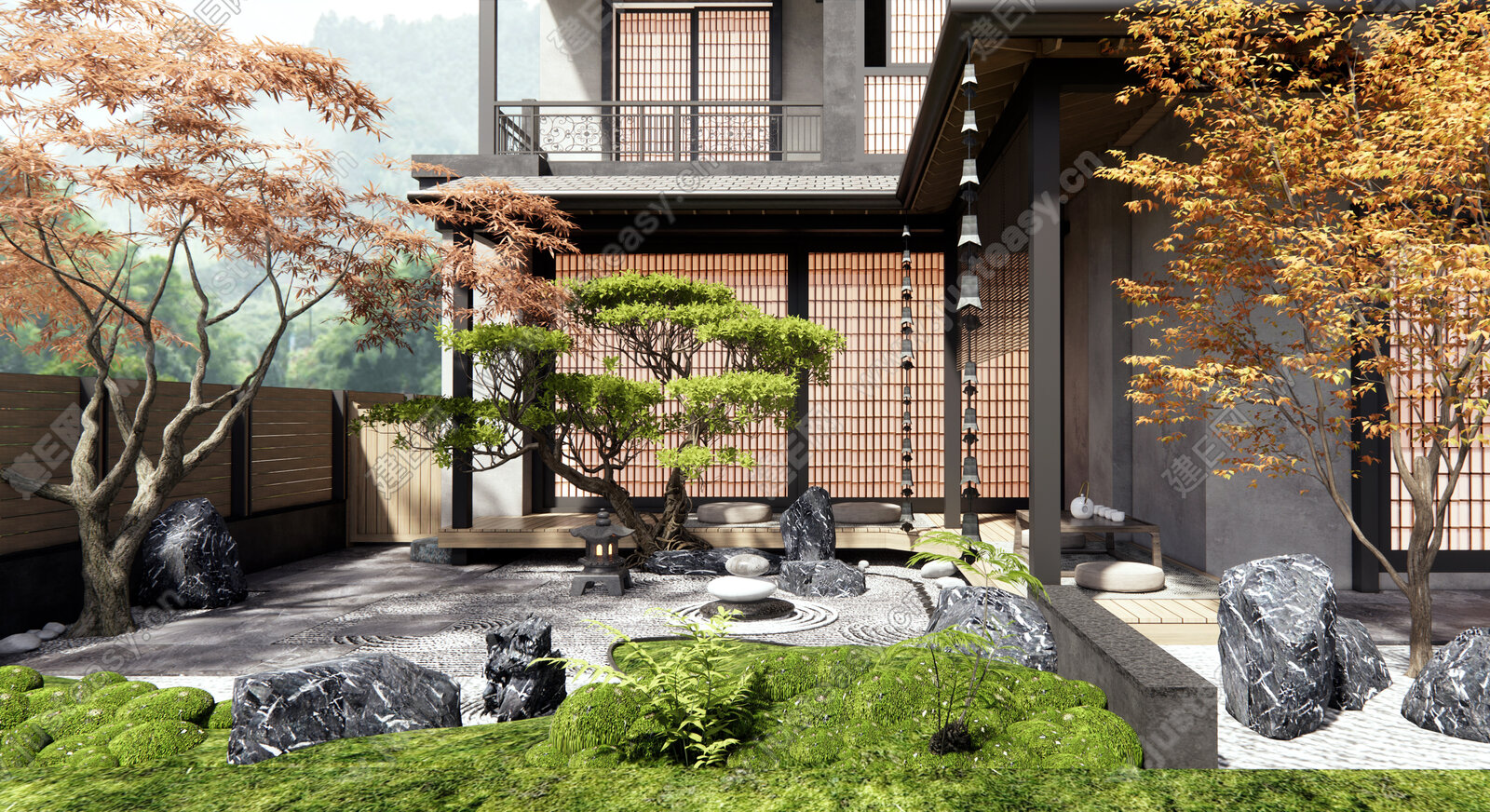 日式禅意庭院景观模型SU模型下载[ID:105731107]_建e网su模型
