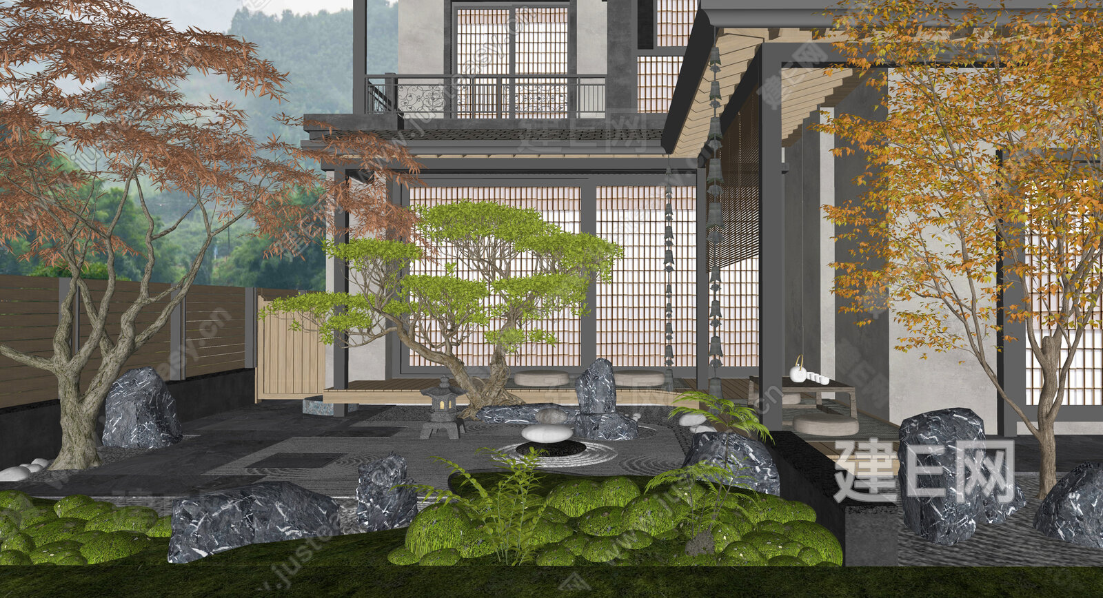 日式禅意庭院景观模型SU模型下载[ID:105731107]_建e网su模型
