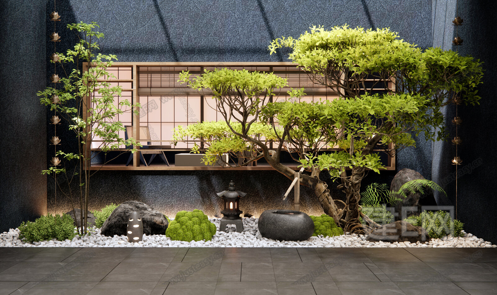 新中式室内景观造景模型SU模型下载[ID:105731122]_建e网su模型