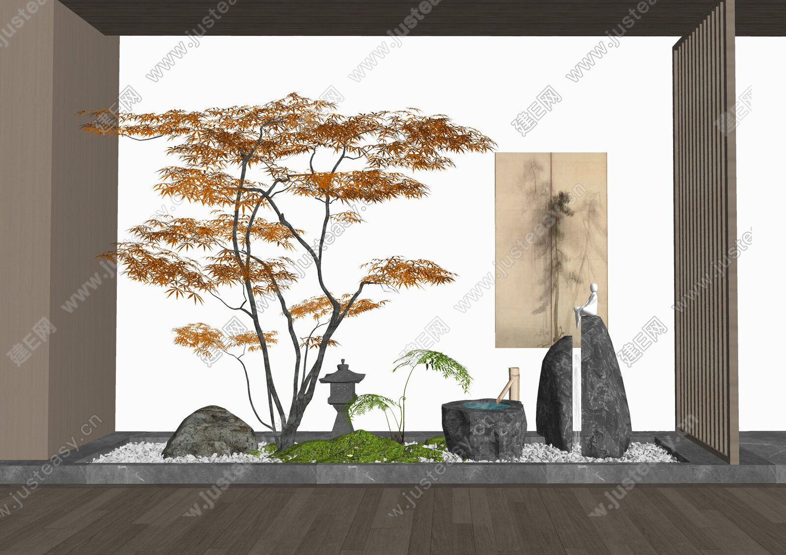 新中式室内景观造景模型SU模型下载[ID:105665788]_建e网su模型
