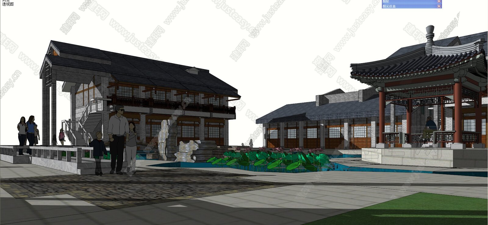 新中式商业街模型SU模型下载[ID:105468957]_建E室内设计网